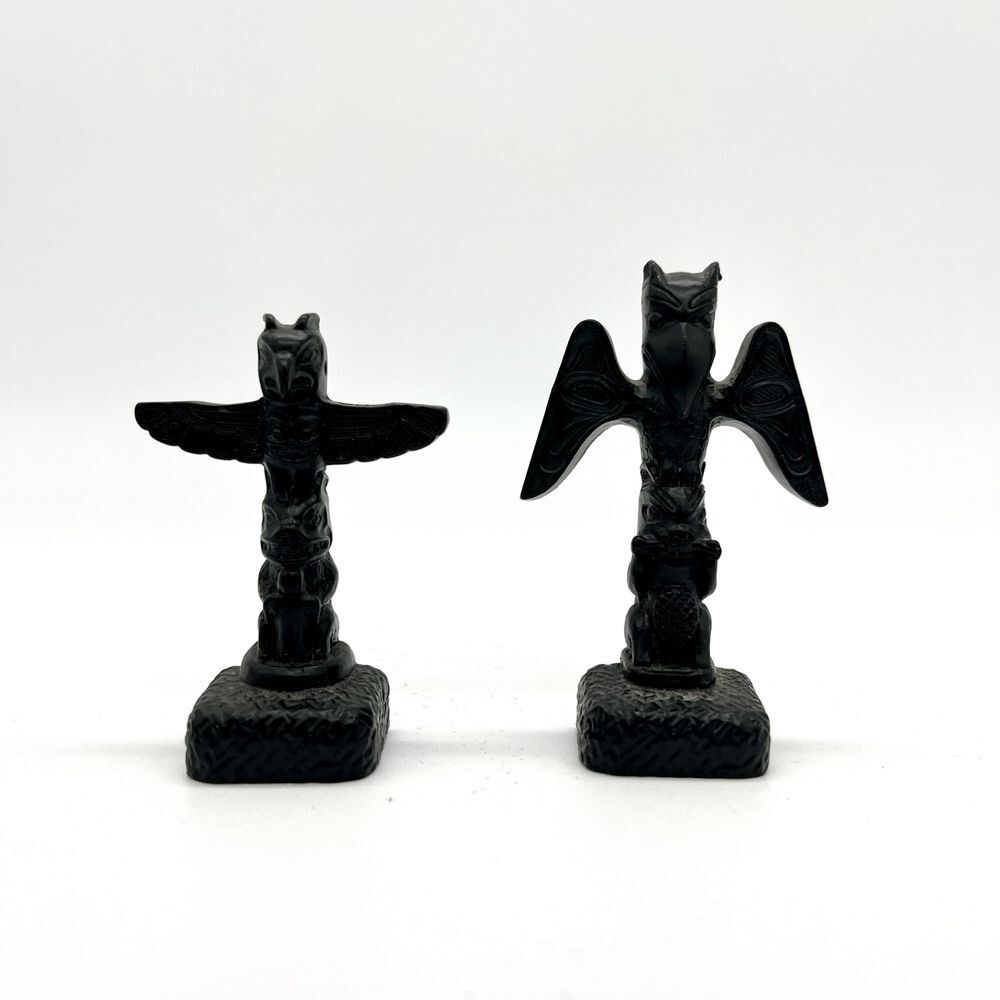 Native American Style Mini Totem Pole Figurines Black Resin Art Decor 3‎ inch